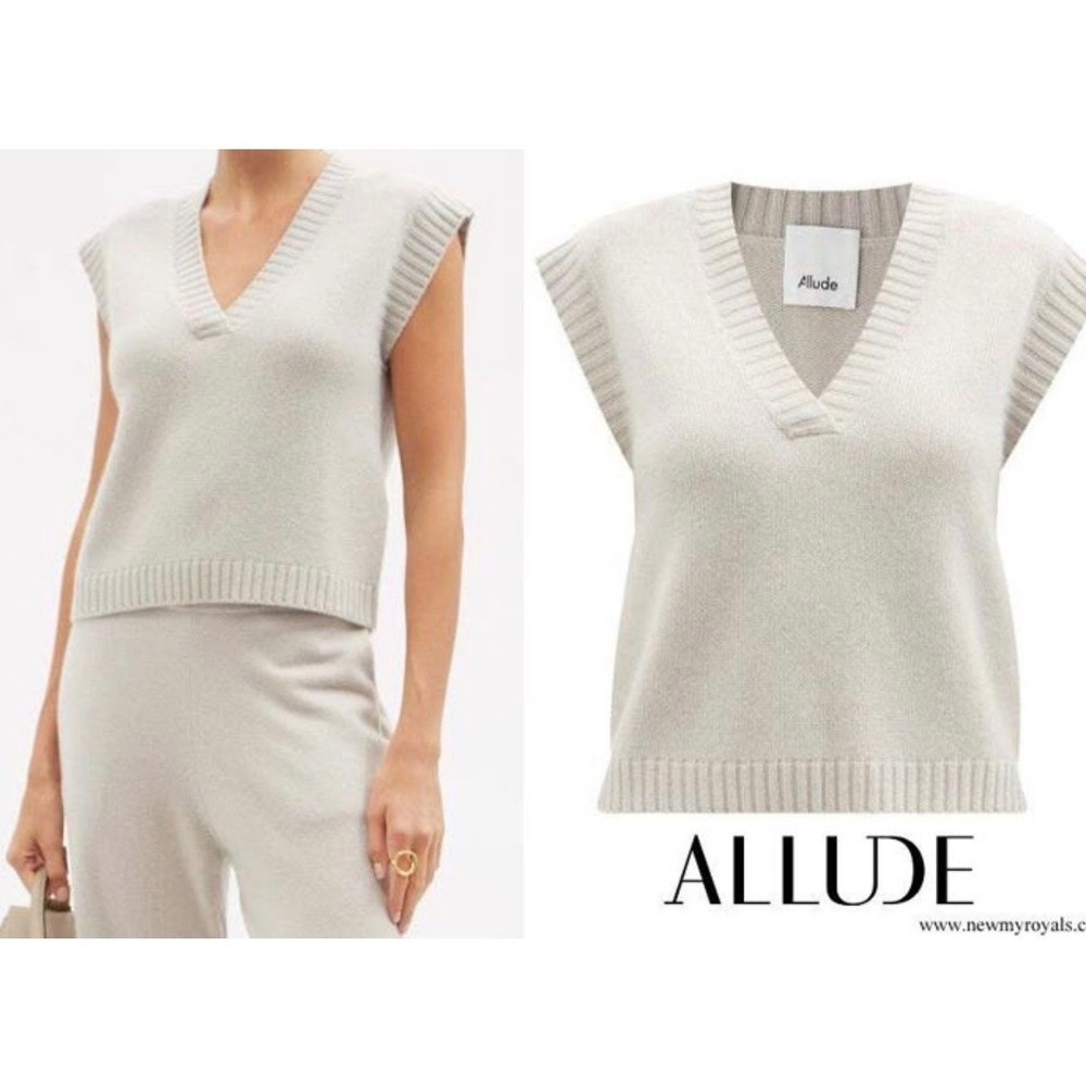 Allude 100% Cashmere Sleeveless V-Neck Sweater Vest Cream Off-White Womens